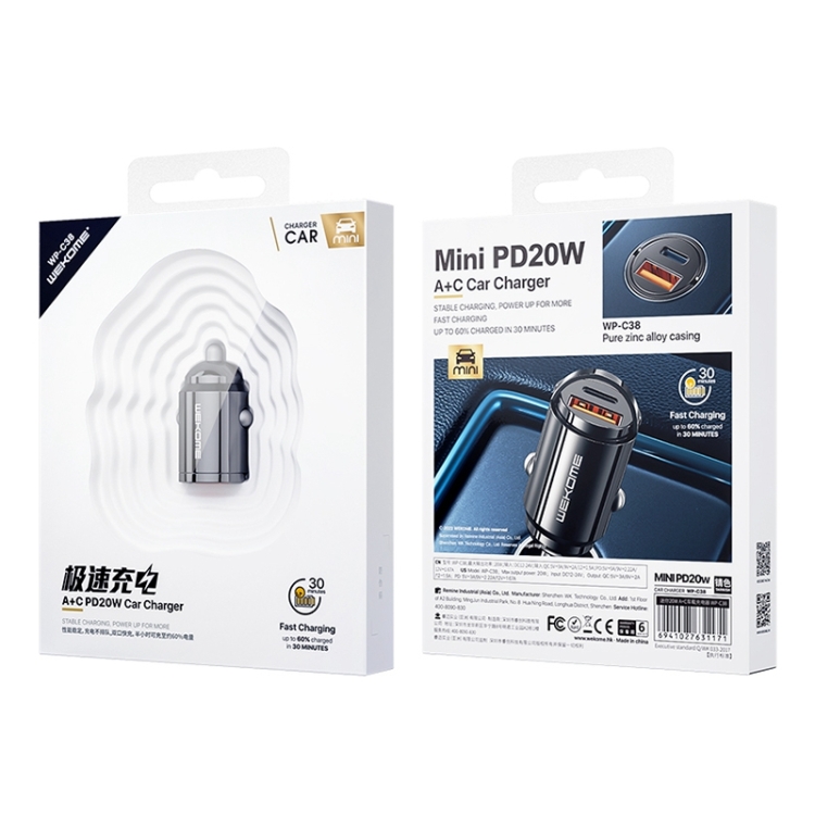 WEKOME WP-C38 迷你PD20W USB + Type-C车载充电器